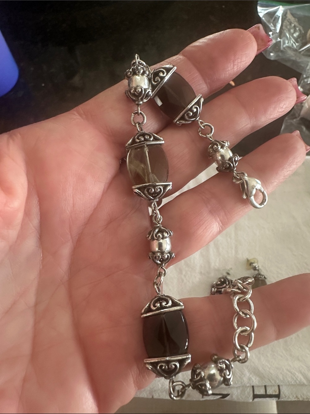 Brighton Silver-Tone Bracelet and Earrings with Brown Faceted Stones